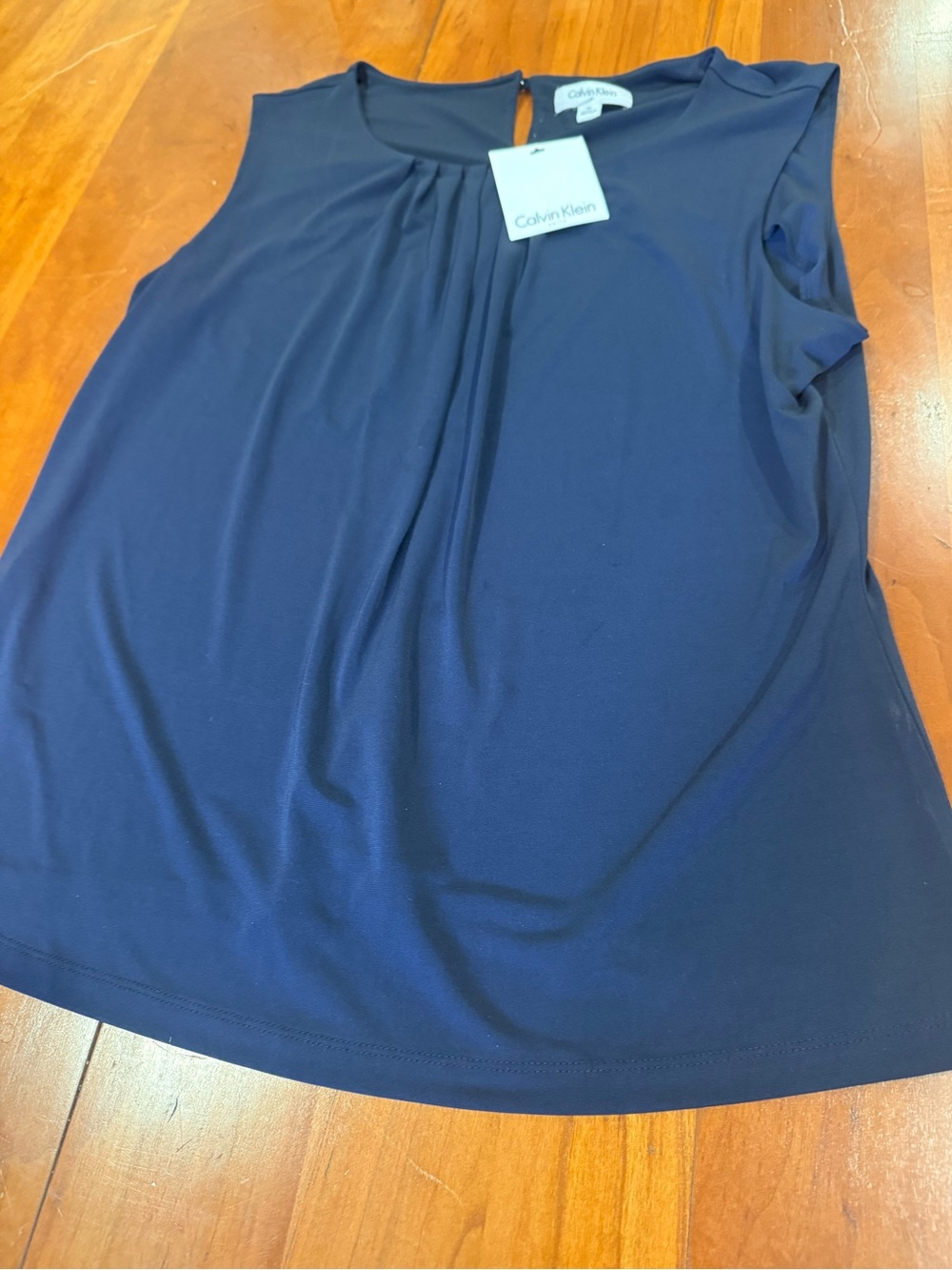 NWT Calvin Klein Navy Sleeveless Pleated Neck Camisole. - Picture 5 of 7